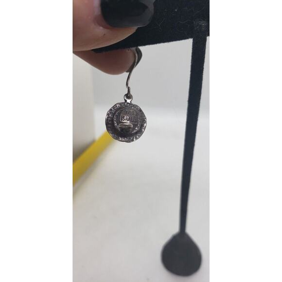 Vintage Earrings Sterling Silver 925 Israel Cultured Pearl Hand Hammered Long - Picture 6 of 8